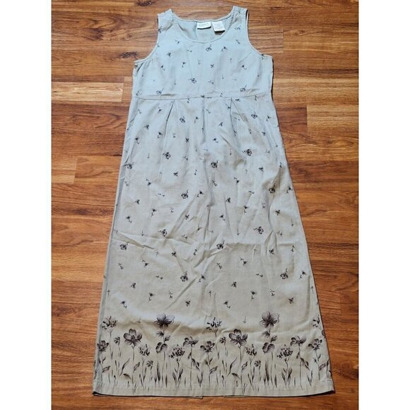 VTG Erika Collection Beige‎ Linen Blend Floral Print Maxi Dress Womens Size S - Picture 1 of 4